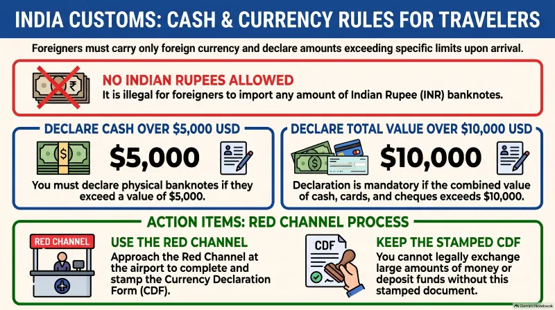 How to Send Money from Iran to India | Fast Guide 2026 8 India Customs Currency Rules Infographic