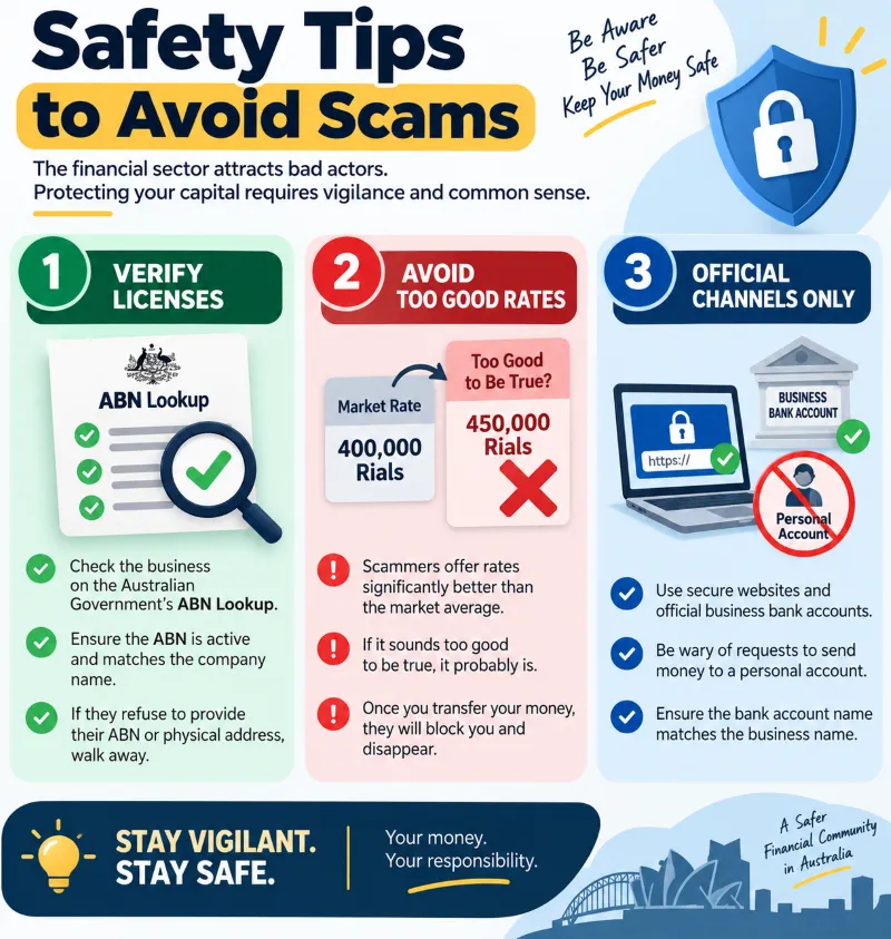 How to Send Money to Iran from Australia?| 7 Safe & Legal Methods Explained 5 An image Safety Tips to Avoid Scams
